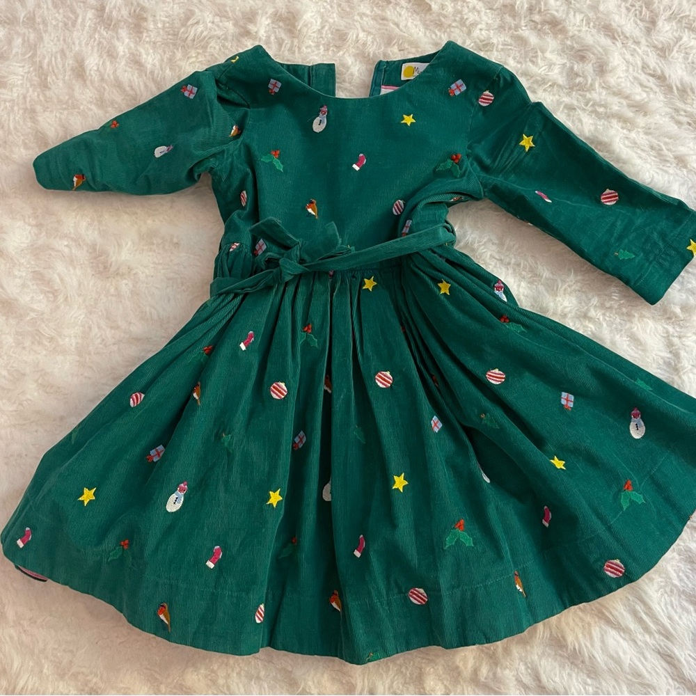 Mini Boden green corded Christmas dress size 5-6y